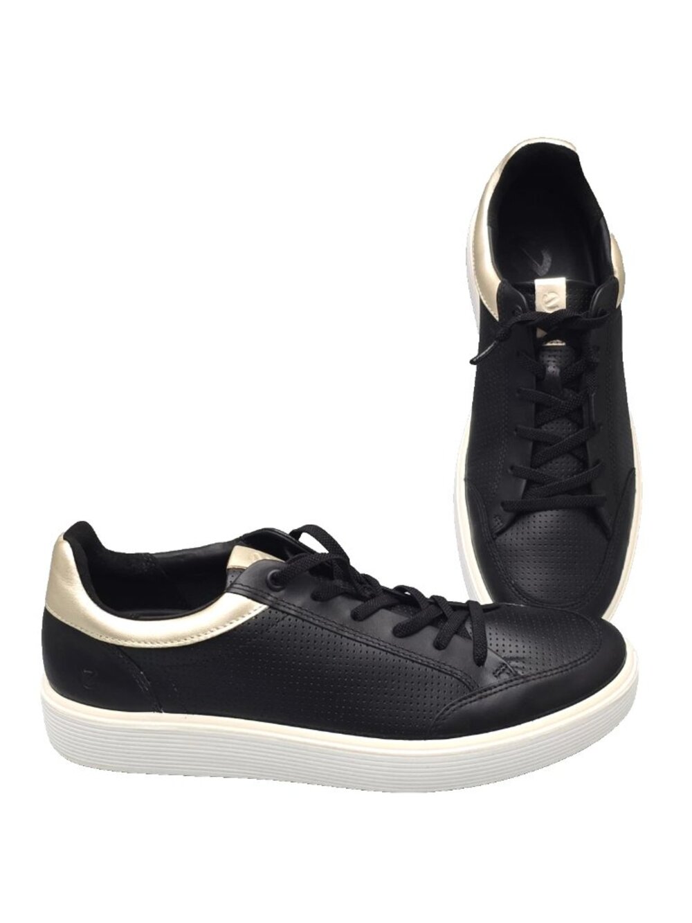 ECCO Soft 60 Court Black/Pure White Gold Leather Sneakers Women's Size 11-11.5